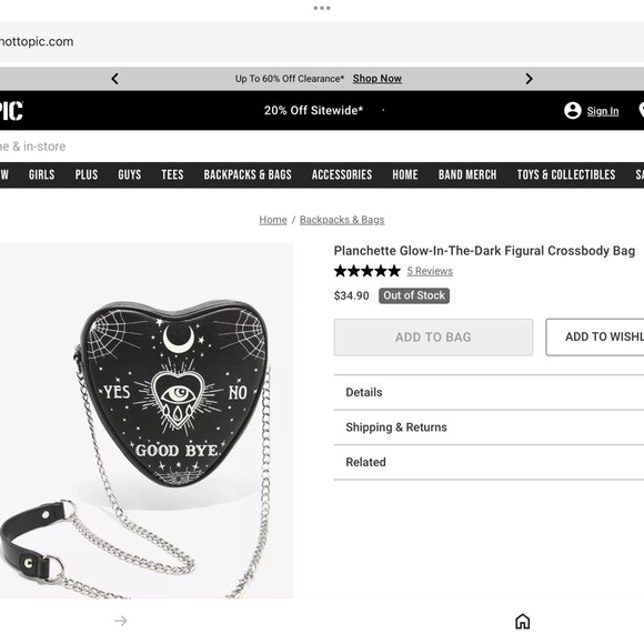 ‘Hot Topic’ Glow-in-the-Dark Figural Heart Shaped Crossbody NWOT - Picture 8 of 8